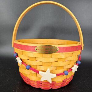Longaberger 2002 Memories Round Wicker Basket Handle 53519 Patriotic Stars USA